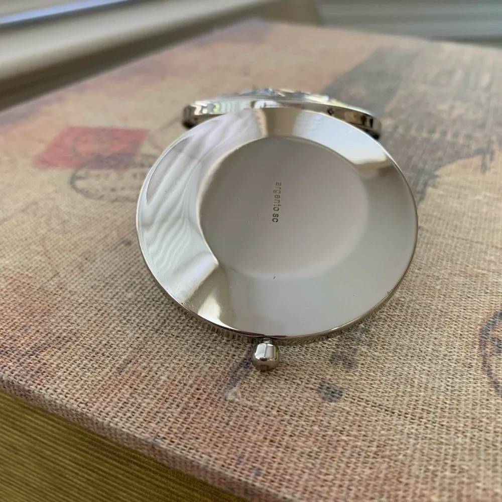 NWOT Argento SC Compact Mirror: Blue Rhinestones on Lid, Double Sided Inside - Picture 3 of 10